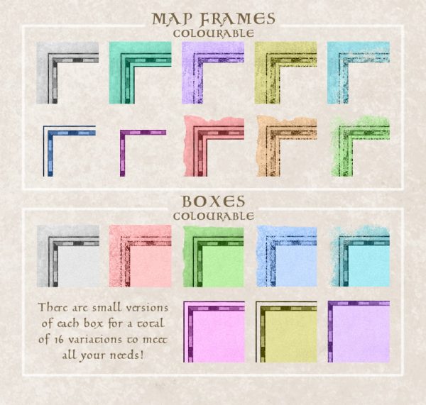 Map Frame & Box colourable example from full pack