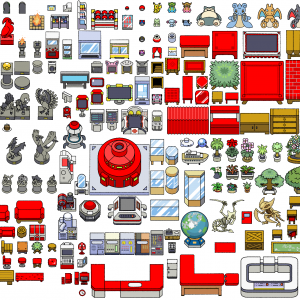 A preview containing every object featured in the Pokemon Indoor Objects asset pack.