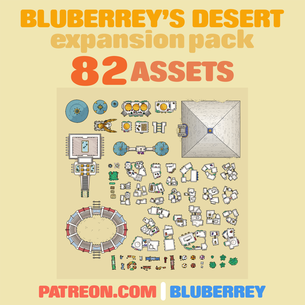 An expansion asset pack featuring 82 top down Desert Empire City assets, 3 paths. You can use the pack to build cities and town, by just using this pack, OR, you can combine it with the desert tiles pack, build a large scale layout using those, and then fill out all empty areas, and customize your map to your liking!