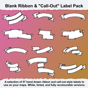 Blank Ribbon and "Call-Out" Label Pack - A collection of 57 hand drawn ribbon and call-out style labels to use on your maps. White, tinted, and fully recolourable versions.