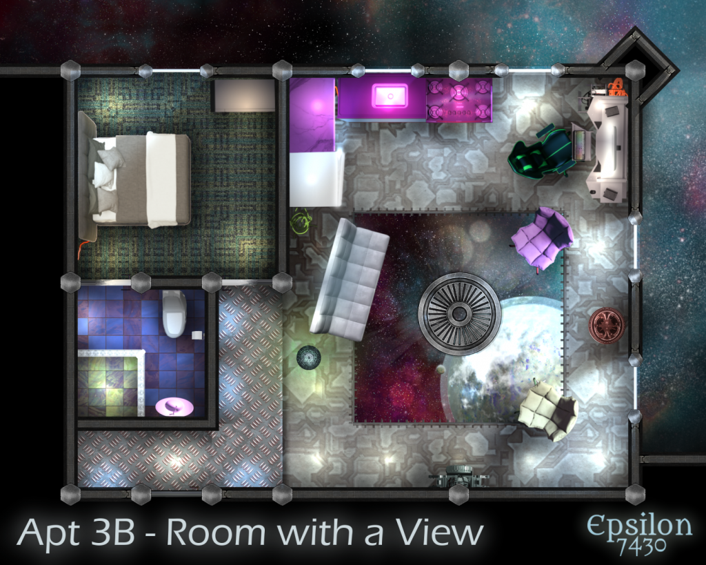 Apartment map by Epsilon demonstrating assets by Feed the Multiverse.