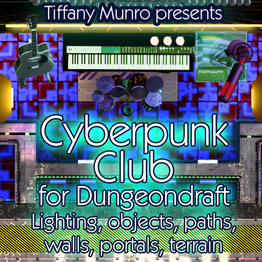 Cyberpunk club recording studio dance hall party bar inn pub band music live performance studio assets for dungeondraft objects lights terrain textures patterns walls portals
