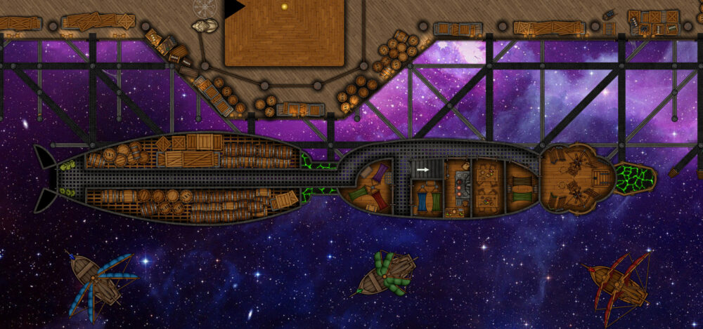 Spelljammer 5e Moth Ship in a space dock