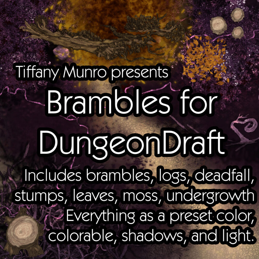 Branches brambles logs sticks roots, deadfall, stumps, leaves, moss, undergrowth for DungeonDraft