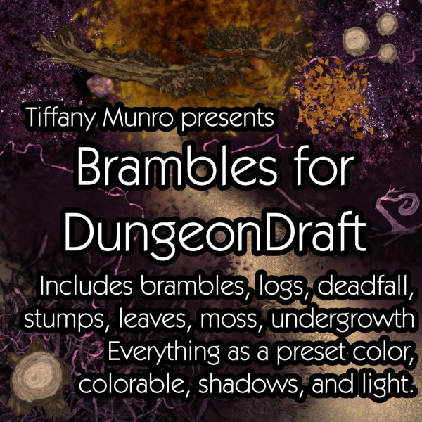 Branches brambles logs sticks roots, deadfall, stumps, leaves, moss, undergrowth for DungeonDraft