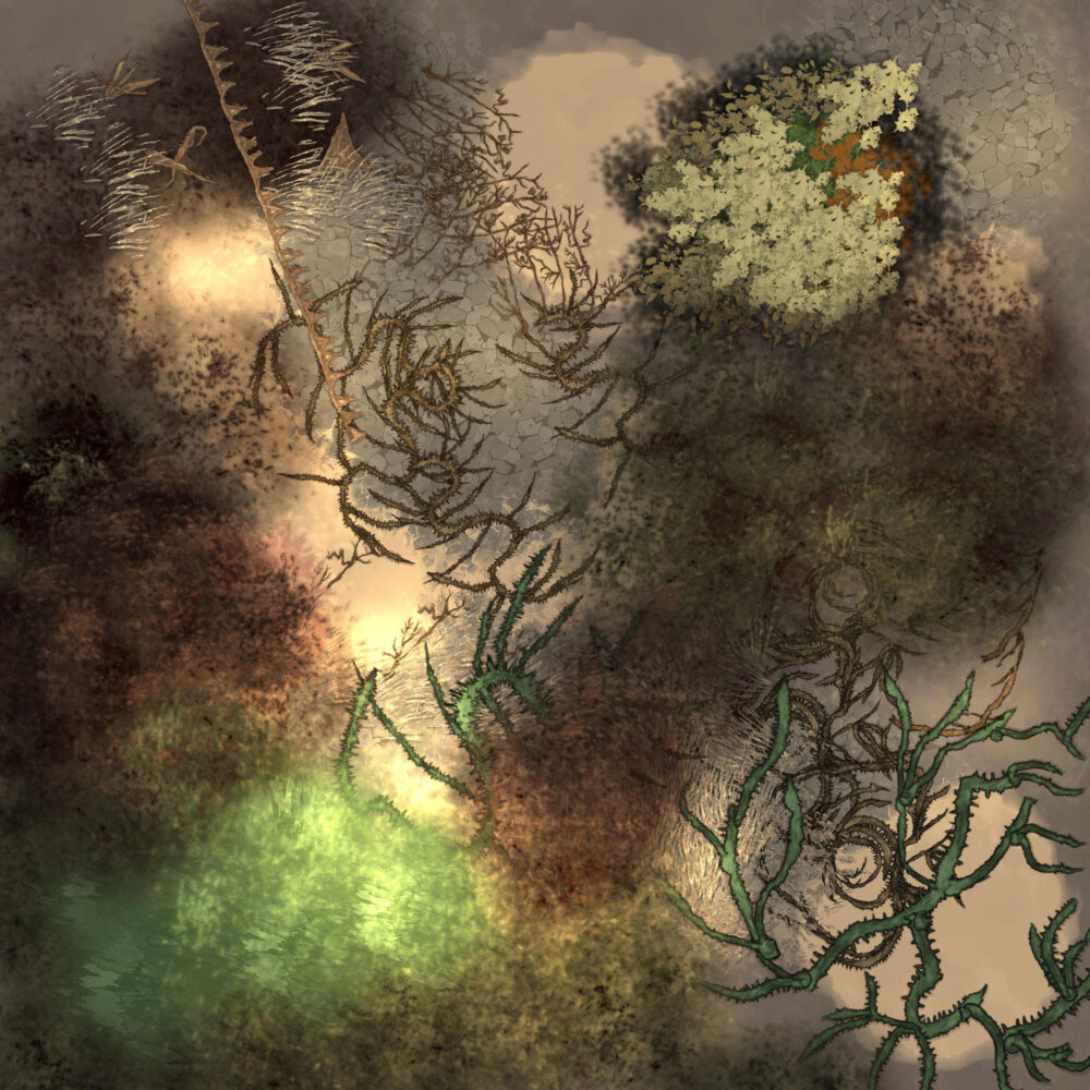 Branches brambles logs sticks roots, deadfall, stumps, leaves, moss, undergrowth for DungeonDraft