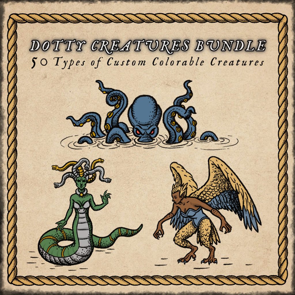 50 types of colorable monsters / creatures