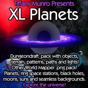 XL feature presentation planets suns moons rings space stations black holes nebula lights patterns terrain paths for DungeonDraft dungeondraft_pack png generic pack for VTT virtual tabletop roleplaying game Other World Mapper map making stock cartography science fiction sci-fi space
