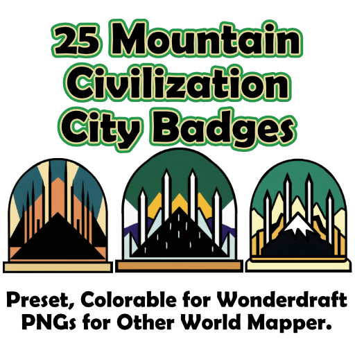 Mountain Civilization Art Deco City Badges for Wonderdraft and Other World Mapper