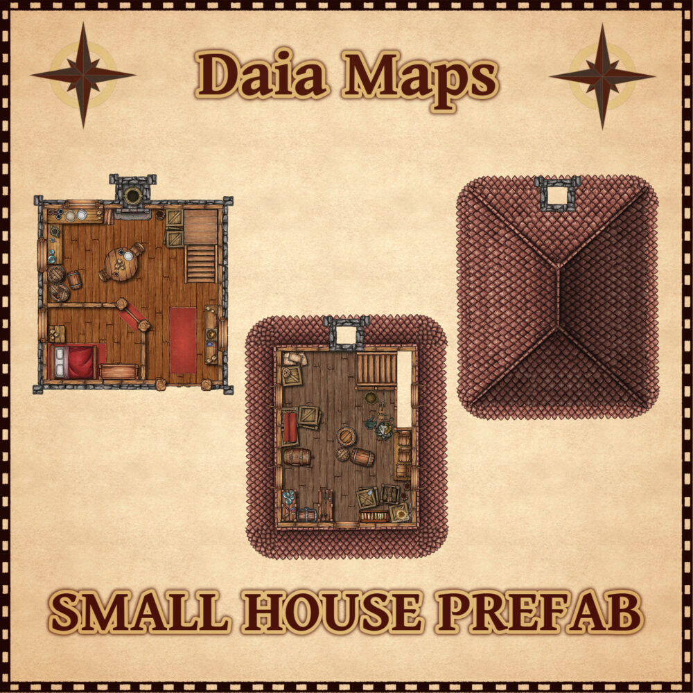 DAIA'S BUILDING TILES: Small House Prefab (13x14 tiles) for Battlemaps & More (Foundry VTT Compatible)
