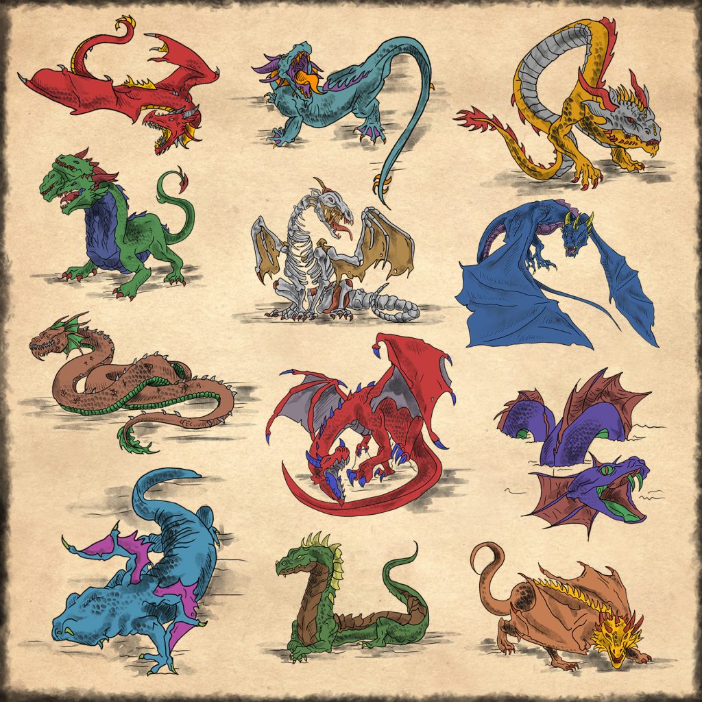 12 Pieces Custom Colorable Dragons Oldschool Isometric Drawings