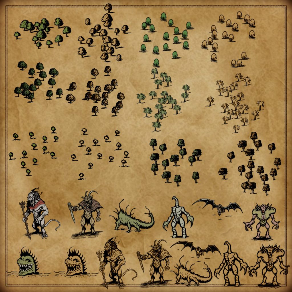 conan the barbarian fantasy map assets trees, woods, forests, creatures, monsters