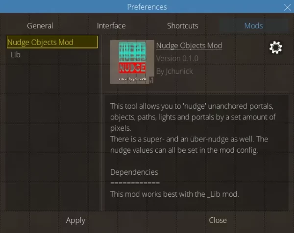 Nudge Mod Preference Mod tab.