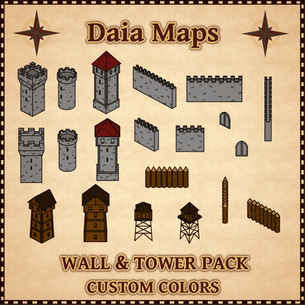 20 Wall and Tower custom color symbols to protect you towns, forts and cities.