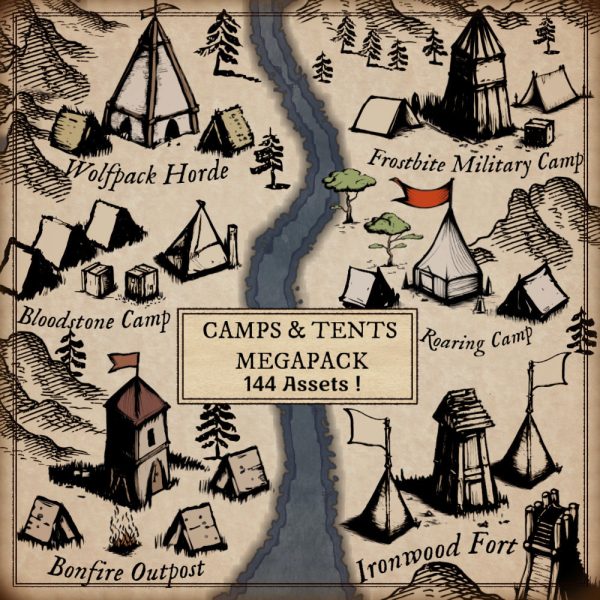 wonderdraft fantasy map assets, tents, camps, encampments, campsites, outposts