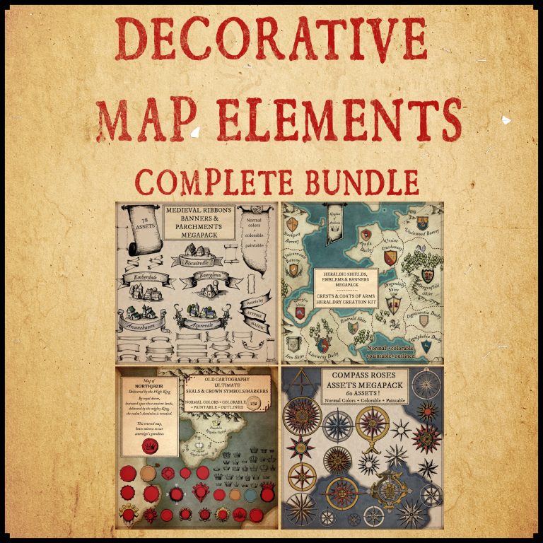 Decorative Map Elements Complete Bundle – A Treasure Trove of Fantasy Map Assets