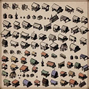 medieval fantasy market fair stands and stalls and carts, wonderdraft assets