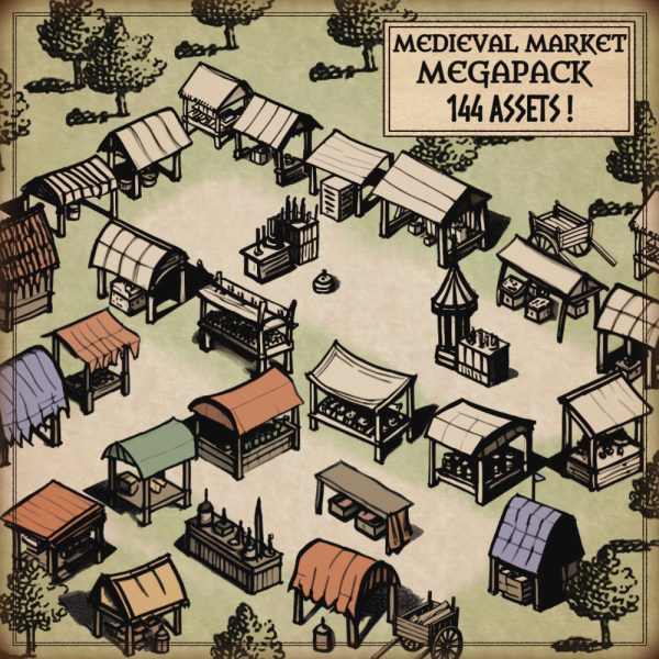 medieval fantasy market fair stands and stalls and carts, wonderdraft assets