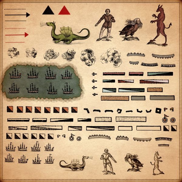 vintage cartography assets, wonderdraft assets and symbols, battles, battlefield units, war