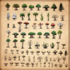 wonderdraft assets, old vintage cartography map assets, world trees and ents