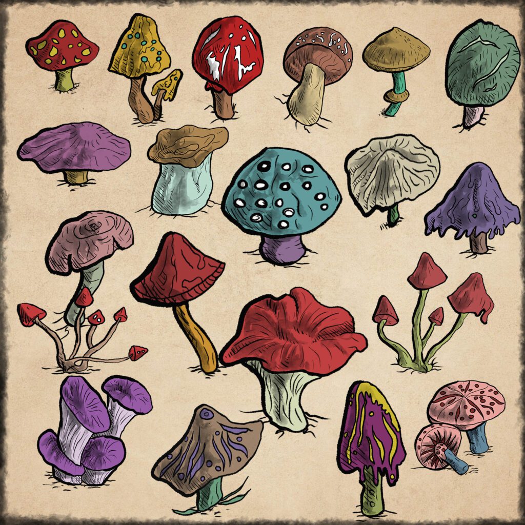 20 Pieces Oldschool Isometric Mushrooms