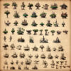 wonderdraft assets, vintage cartography, treehouse settlements, elven town and cities assets