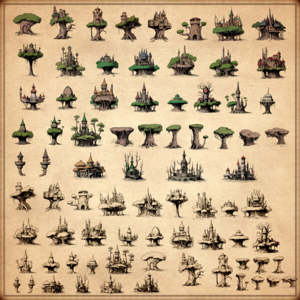 wonderdraft assets, vintage cartography, treehouse settlements, elven town and cities assets