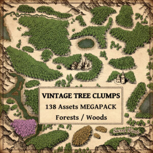 Wonderdraft assets, tree clumps, trees, forests, woods, old cartography