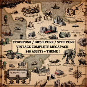 steelpunk cyberpunk, dieselpunk futuristic sci-fi modern fantasy map assets for Wonderdraft