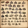 wonderdraft assets, vintage old cartography assets for fantasy maps, orcish and barbaric settlements and towns