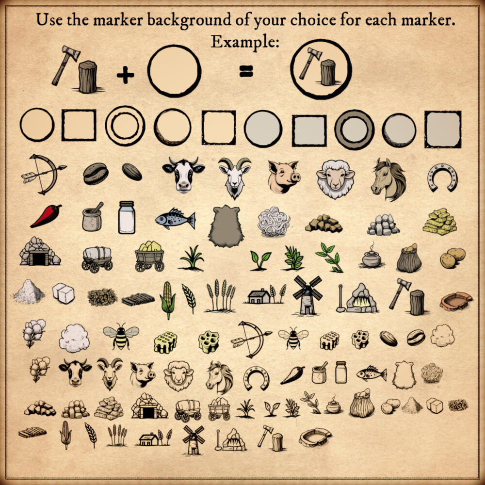 wonderdraft assets, vintage landmarks, vintage markers, point of production and resources symbols