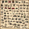 Wonderdraft assets, vintage fantasy map assets, demonic lovecraftian horrors, creepy symbols and map elements, antique