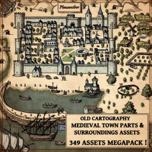 wonderdraft assets, vintage cartography, city map assets, town map assets, local medieval fantasy map