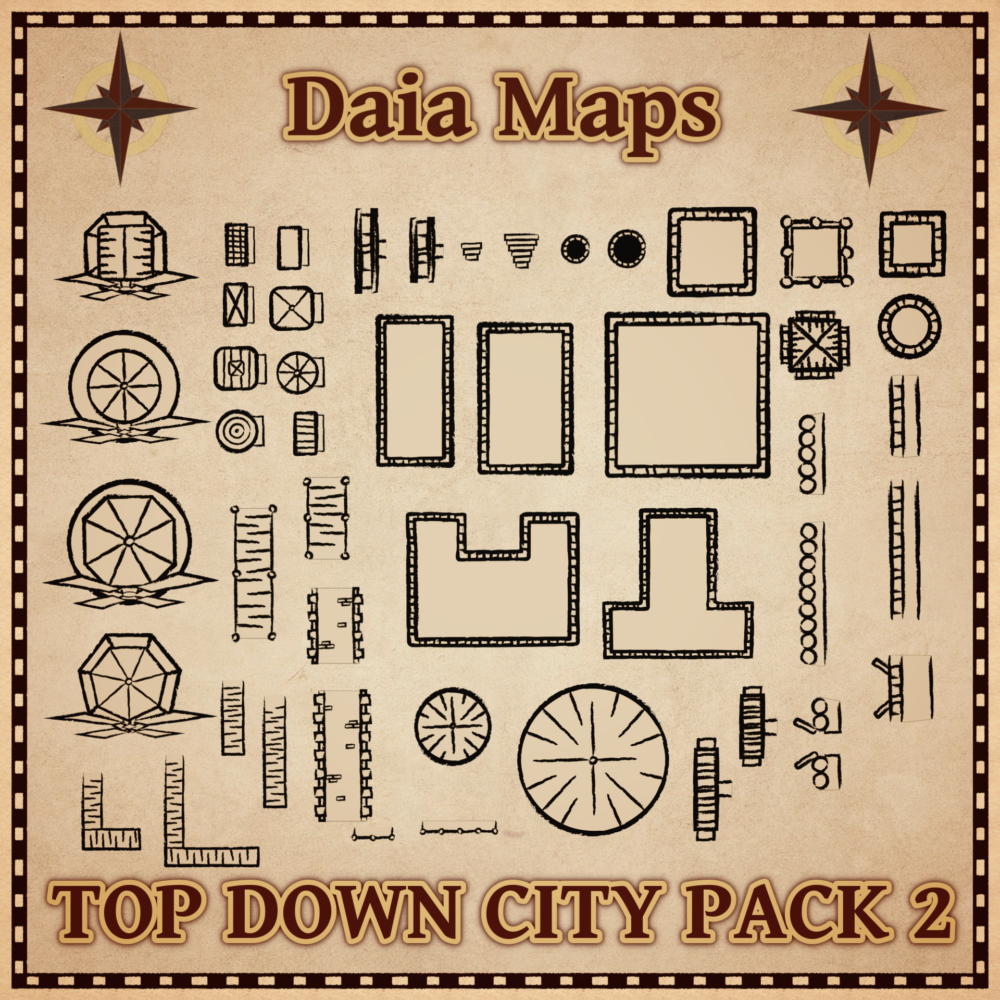 DAIA'S TOP DOWN PACK 2: 50 Modular Paper and Colored Icons for Top Down Maps