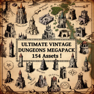 dungeons pack, antique cartography assets, fantasy map symbols for Wonderdraft, magic circles, evil castles