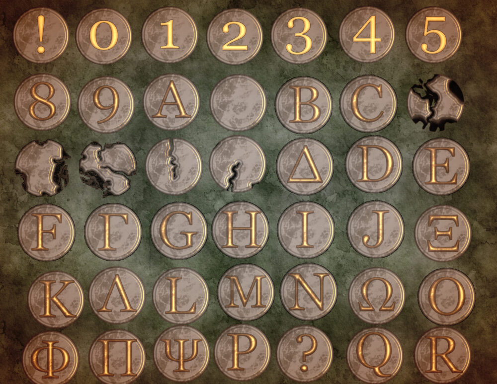 All Greek to Me 1-9, A-Z and Greek Letter Legend for Wonderdraft in white marble, blue sea god and yellow sun god plus colorable markers for map legend