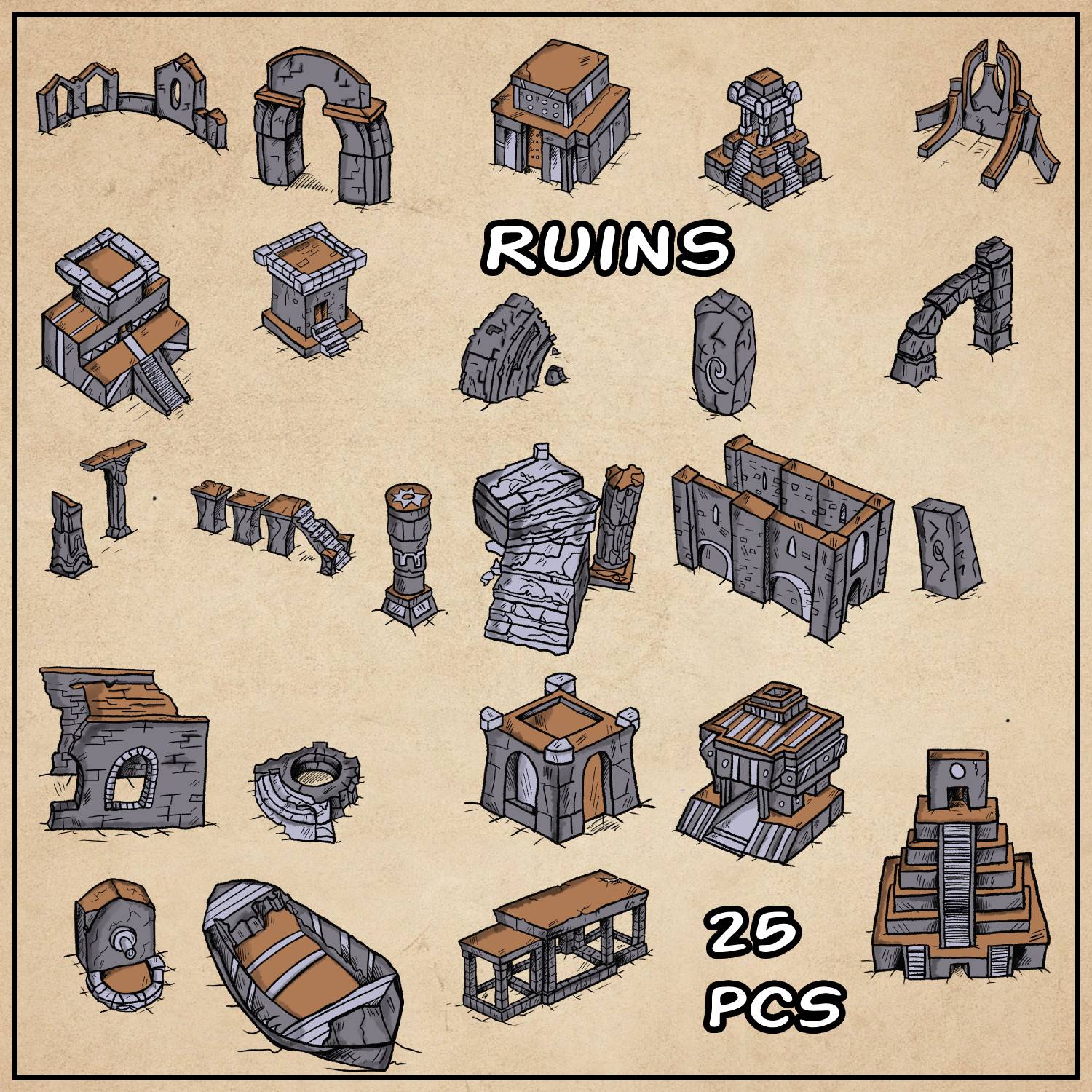 Isometric Ruins Custom Colorable (Oldschool Style) - CartographyAssets