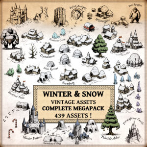fantasy map assets, cartography assets, winter, snow, snowy settlements and towns, and villages, wonderdraft assets
