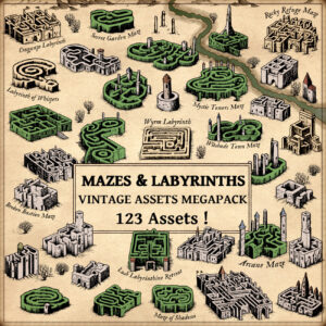 labyrinths and mazes, wonderdraft assets, vintage cartography assets, fantasy map symbols, maze and labyrinth
