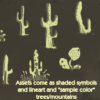colorable hand drawn cartoon symbols demo Tiffany Munro Feed the Multiverse Lil Desert Region Biome Terrain Assets for Wonderdraft cactus cracks rocks textures paths themes symbols custom trees custom mountains colorable and lineart