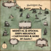 vintage cartography assets, wonderdraft map symbols, ships, ports, cartouches, forts, rowboats