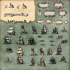 vintage cartography assets, wonderdraft map symbols, ships, ports, cartouches, forts, rowboats