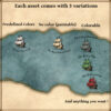 vintage cartography assets, wonderdraft map symbols, ships, ports, cartouches, forts, rowboats