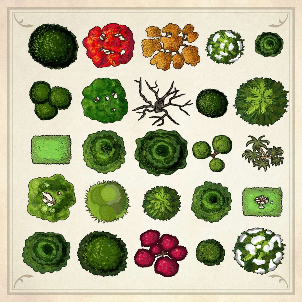 Top view trees in seasonal colors