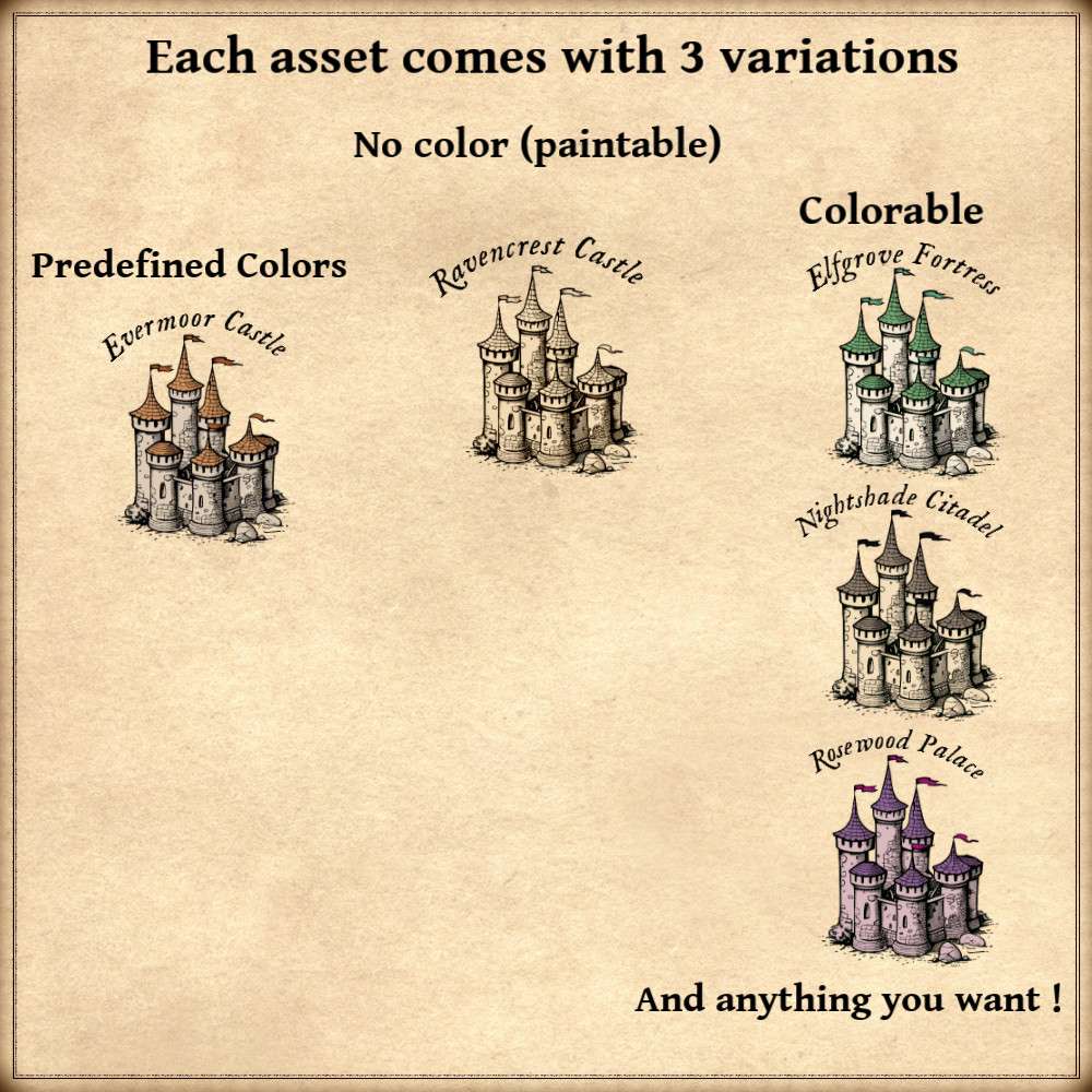 wonderdraft assets, vintage cartography assets, medieval castles, fantasy castles, strongholds, citadels, forts
