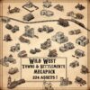 wonderdraft assets, wild west fantasy map assets, vintage cartography assets, settlements and mountains, mesas