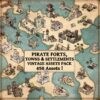 Wonderdraft assets, pirates, pirate towns, pirate ships, volcanoes, waterfalls, harbors, jungle, vintage cartography assets