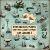 Wonderdraft assets, pirates, pirate towns, pirate ships, volcanoes, waterfalls, harbors, jungle, vintage cartography assets