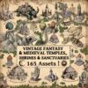 wonderdraft assets, temples and shrines, altars, fountains, vintage cartography assets, fantasy map symbols