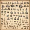wonderdraft assets, temples and shrines, altars, fountains, vintage cartography assets, fantasy map symbols
